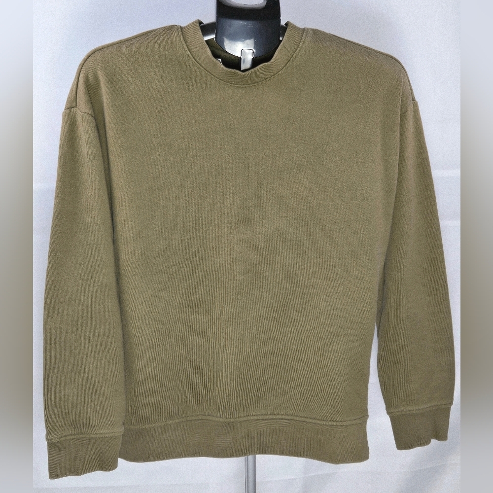 Marine Layer Elevated Basic Army Green Crewneck Sweatshirt,‎ Medium